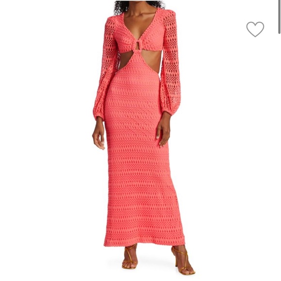 PatBO Dresses & Skirts - PatBO Neon Coral Cut-Out Crochet Dress